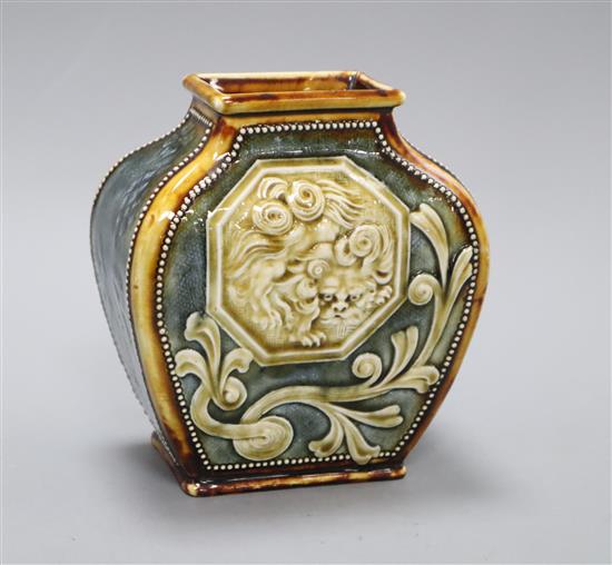 A Doulton Lambeth Aesthetic period rectangular baluster vase, c.1885, H. 13.5cm